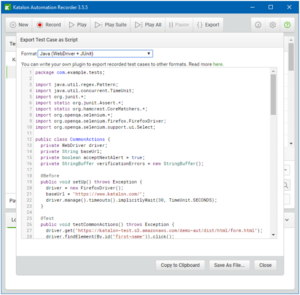 Katalon Export Test as Script